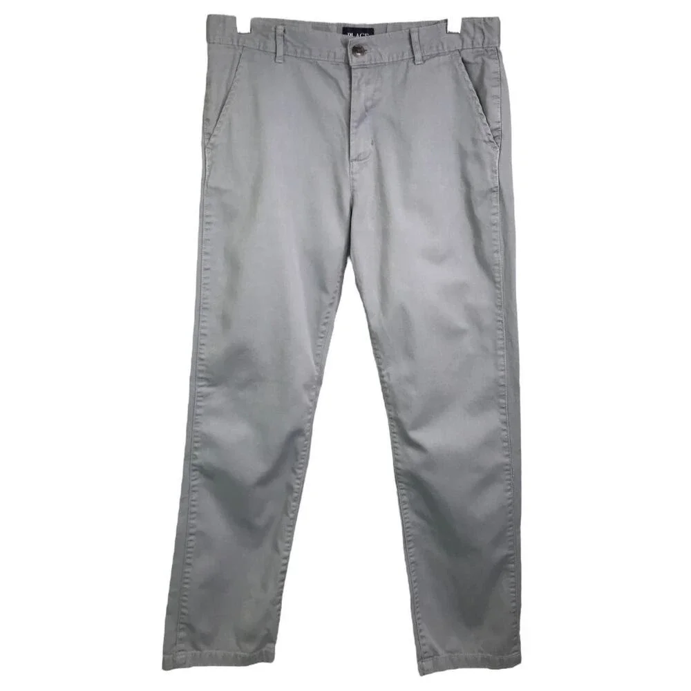 The Childrens Place‎ Boys 16 Gray Chino Pants Adjustable Waist Flat Front